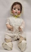 Bahr & Proschild bisque headed baby doll with sleeping blue eyes, moulded composition limbs, in