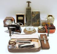 Smith electric Art Deco-style walnut veneered mantel clock, a boxed Primus stove, a boxed vintage