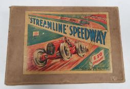 Vintage boxed Louis Marx & Co Streamline Speedway clockwork racing game containing track and two