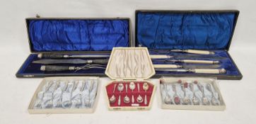 Two cased carving sets, one set having horn handles and a selection of silver-plated flatware to
