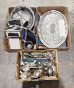 Assortment of silver-plated wares to include a large selection of flatware, a silver-mounted picture