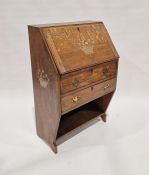 Mid 20th century oak bureau, the fall front painted with basket of fruit over two drawers and