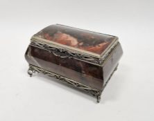 Russian silver-coloured metal and hardstone casket with scrolling wirework decoration