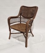 Brown stained cane chair with double caned back
