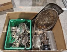 Assorted silver-plated wares to include a galleried tray of oval form, a fruit dish, hand mirror,