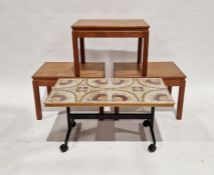 Three teak coffee tables and a tiled topped coffee table