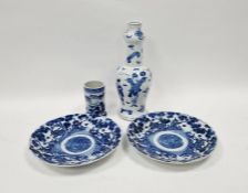 Chinese porcelain blue and white vase, with a garlic bulb neck of tapering oviform body painted with