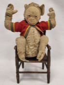 Early-mid 20th Century Farnell's Alpha Toys monkey, mohair covered and with moulded felt face,