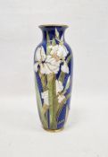 Doulton Burslem blue scale pattern ground oviform vase, decorated with irises outlined in gilding,