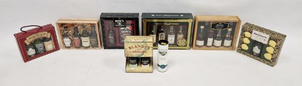 Seven miniature gift box sets to include four brandy bottle set, Irish whiskeys, ports, etc and a