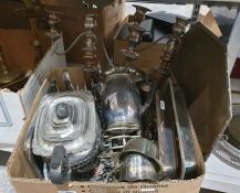 Large quantity of silver plate, Victorian and later, including a part tea service with ebony-handled