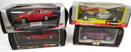 Boxed diecast model cars to include Burago 1/24 Williams FW14, Burago 1/24 Ferrari F50 Hard-Top (
