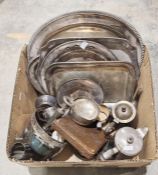 Assortment of silver-plate and other metalware to include a hallmarked silver-mounted picture