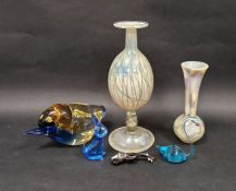 Studio glass vase by Vera Walther, oviform, on spiral stem and domed foot decorated with striations,