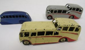 Dinky Toys diecast model cars to include two X 29F (280) Observation Coaches- one with grey body and