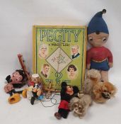 Pegity board game by Parker, Mickey Mouse Pelham puppet, painted puppet and other assorted childrens