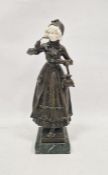 After Ferdinand Lugerth (1885-1915), a patinated bronze and ivory figure of a woman on marble