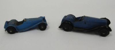 Dinky Toys diecast model cars to include No.38f blue Jaguar and 36e British Salmson Two-Seater