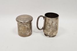 Edwardian silver lidded pot of cylindrical form, engraved to top 'Eileen', hallmarked London 1905 by