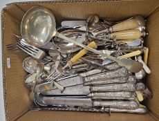 Extensive collection of silver-plated flatware and other metalware to include a large serving ladle,