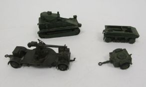 Schuco Studio 1050 tinplate clockwork racing car together with Paya tinplate fire engine, Dinky Toys