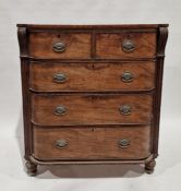 Victorian mahogany and cross-banded bowfront chest of two short and three long drawers, stiff leaf