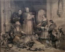 After Landseer Black and white engraving Bolton Abbey in the Olden Time, in gilt frame, 61cm x 74cm