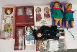 A collection of boxed dolls, comprising: three Alberon Collector's Porcelain dolls, two Minster