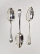 Three George III silver serving spoons, each engraved with initials 'WME', hallmarked London 1808,