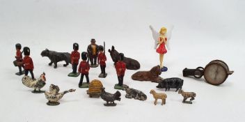 Small quantity of lead soldiers and animals to include cow, horse, pig, sheep, cockerel, etc