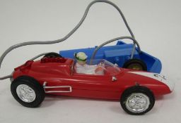 Three playworn Dinky diecast model cars to include 2 X 236 Connaught racing car, 238 Jaguar Type D