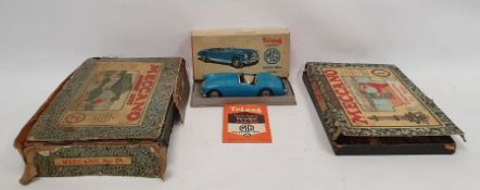 Tri-Ang Electric Series MGA boxed together with a quantity of loose Meccano, Meccano instructions
