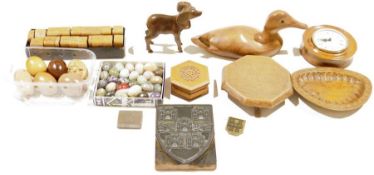 Collection of treen and other items including semi-precious stone specimen eggs, turned wooden treen