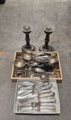 Assortment of silver-plated flatware to include knives, fish servers, cake forks and serving