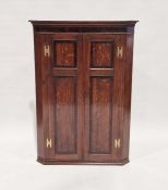 19th century oak hanging corner cupboard, the panelled doors with brass H-hinges, 112cm high x