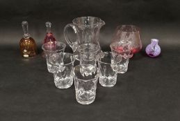 Caithness etched Ruby Wedding table bell, a Wedgwood glass amber-tinted table bell applied with a