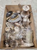 Large collection of silver plate, including a wine cooler, various goblets, a cut glass and silver-