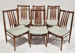 Set of six mid century stained teak dining chairs in the style of Niels Koefoed