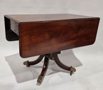 19th century mahogany fall-flap pembroke table fitted end drawer, turned pedestal, on quadruple