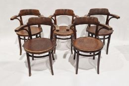 Set of 5 Thonet bentwood armchairs with labels