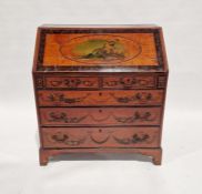 18th century-style laquered satinwood bureau with allover painted decoration, the fall with