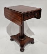 Victorian mahogany drop-leaf work table fitted one real and one dummy drawer, with turned knob