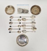 Three 20th century silver ashtrays, all of circular form, a set of six coffee bean topped silver