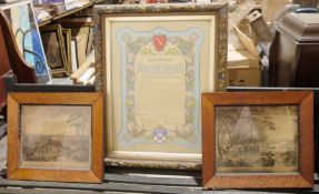 Various 19th century portrait prints of eminent gentleman, a watercolour and illuminated  '
