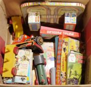 Vintage tinplate toy train, a small quantity of Fleetway Library war picture gallery comics,