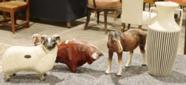 Vintage Hornsea Classic 'Doric' amfora vase, a Coopercraft model of a ram, a Melbaware model of a