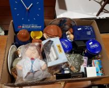 Collection of Tetley Tea ceramics including teapot, delivery van, figurines, tins, Guinness