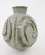 Vera Tollow (b.1931), a large stoneware studio pottery vase, of globular form, decorated in brown