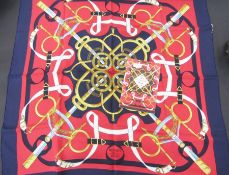 Hermes silk scarf 'Eperon', designed by D'Origny, rolled edges with the booklet 'How to Wear your