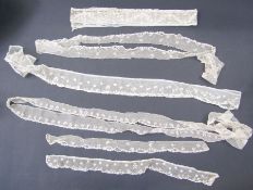 Length of antique bobbin lace, possibly Honiton, floral sprig decorated to a net ground, 200cm